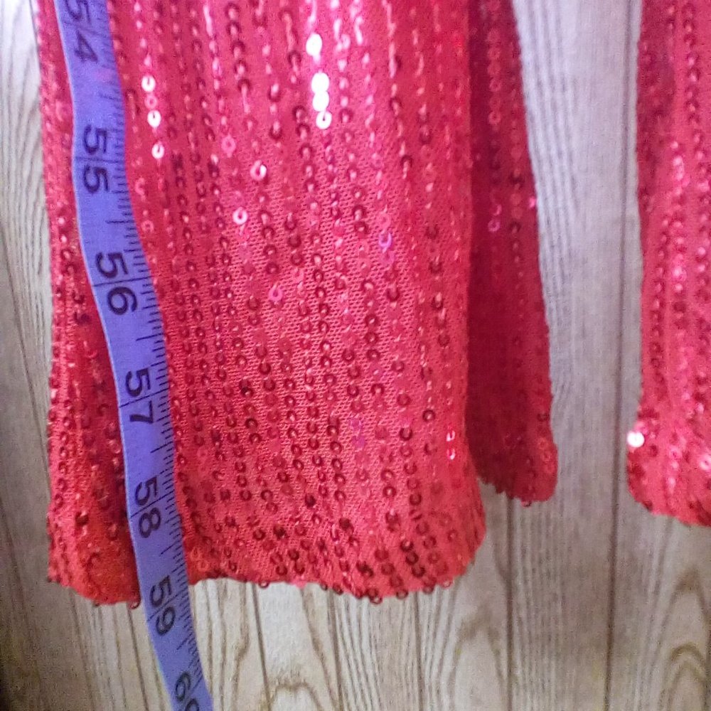 Women V Neck Jumpsuit Onesie | Red Sequin | Long Sleeve | Sexy, Casual - Picture 3 of 5